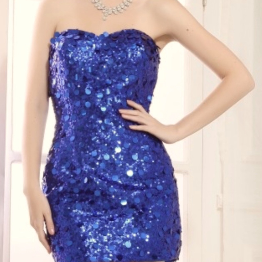 Jovani Blue Sparkle Mini Dress